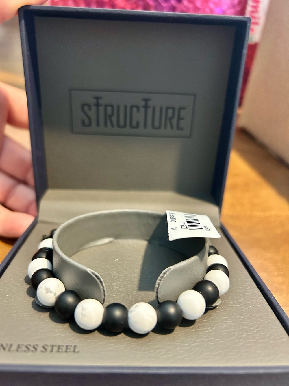 Structure Black and White Matte & Marble Bead Bracelet